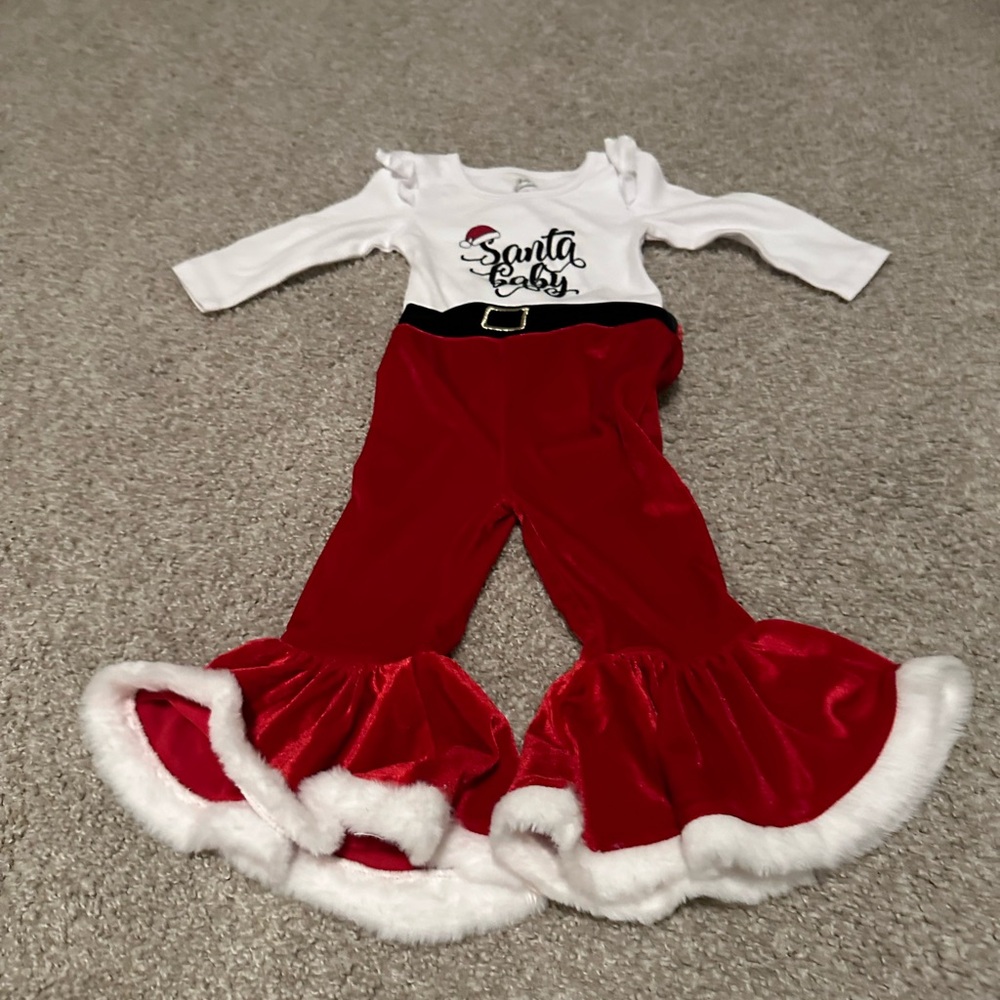 Baby girl Santa Baby onesie with velvet Santa bell bottoms 12 months